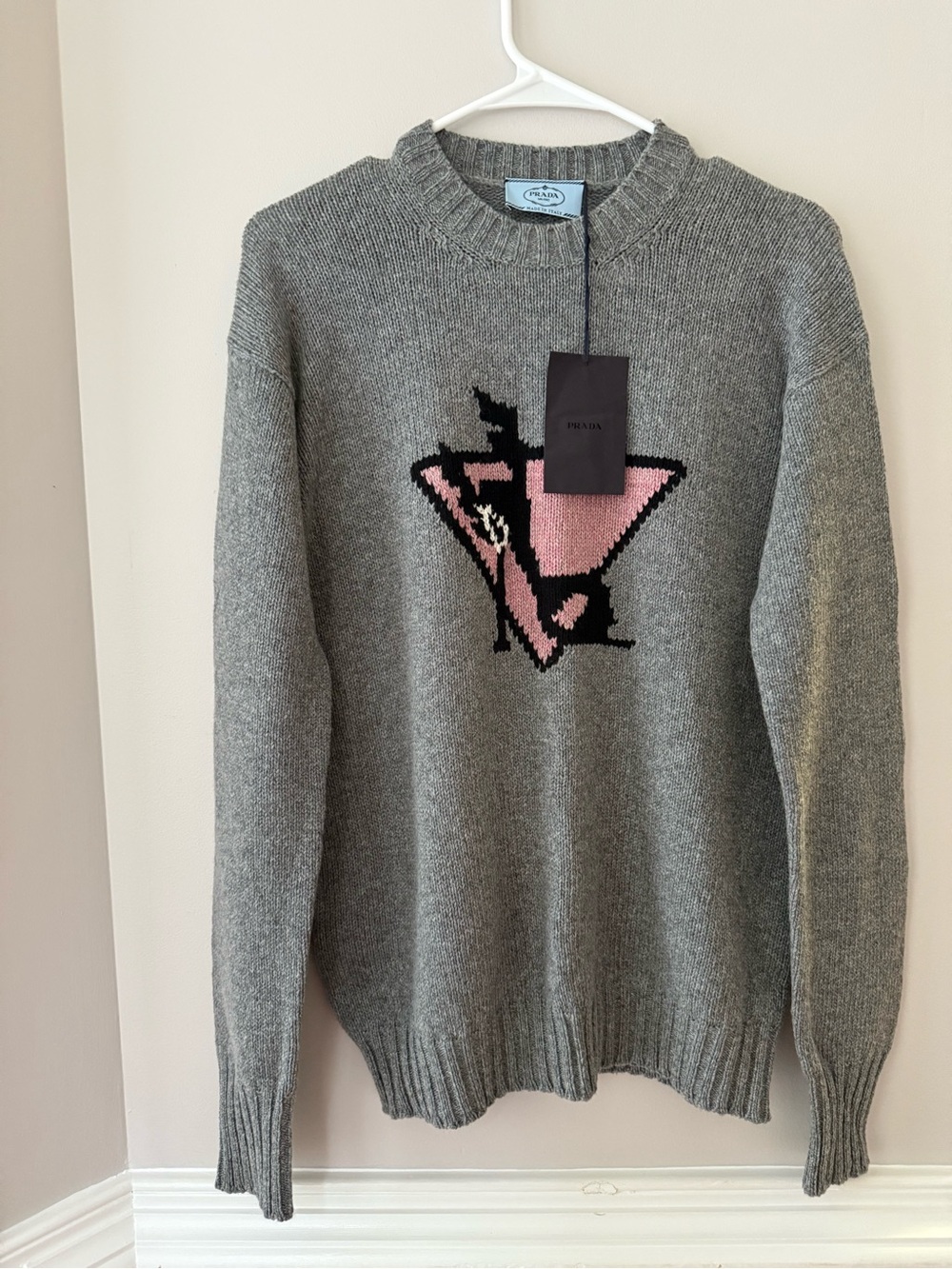 Prada  Ribbed Knit Crewneck  Grey Sweater Size 40